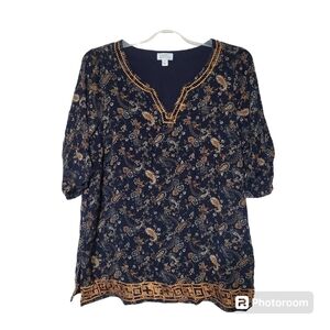 Market And Spruce Navy Blue Boho Paisley Top Women's Size 1X